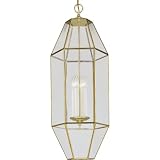 Progress Lighting P3763-10 Six-Sided Bound Clear Flat Glass Foyer Fixture with Hinged Panel, Polished Brass