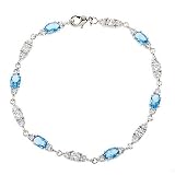 Trio Link Aquamarine Gemstone C.Z. Diamond Bracelet