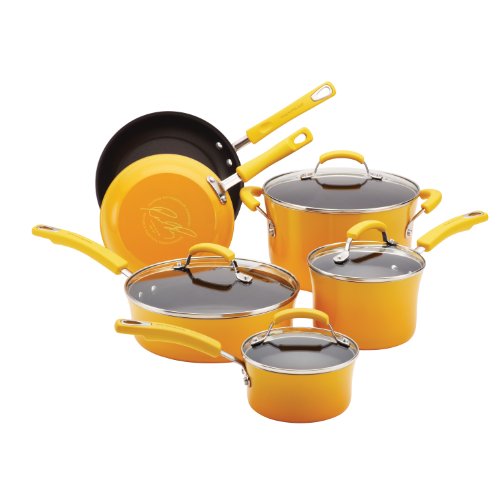 Rachael Ray Porcelain Enamel II Nonstick 10-Piece Cookware Set, Yellow Gradient