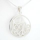 Round PEACE Word Pendant in Sterling Silver on an 18