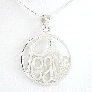 Round PEACE Word Pendant in Sterling Silver on an 18" Sterling Snake Chain, #8335