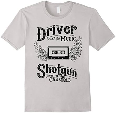 Men's DRIVER PICKS THE MUSIC SHOTGUN SHUTS HIS CAKEHOLE T-SHIRT XL Silver