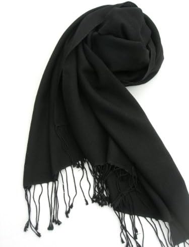 Pashmina Silk Scarf Shawl 80" L x 28" W 9 Color Options (BLACK)