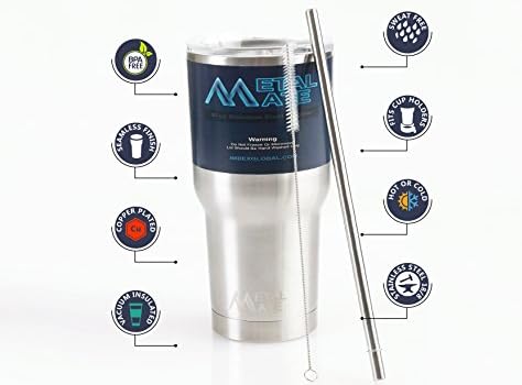 HOT COMMUTING CUP / STAINLESS STEEL TUMBLER 30 oz Hot /Cold Double Wall Vacuum Insulated COFFEE / TEA MUG with FREE BONUS STRAW AND CLEANING BRUSH / Premium Quality