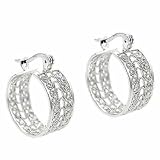 Sterling Silver Delicate Filigree Design 23mm Hoop Earrings