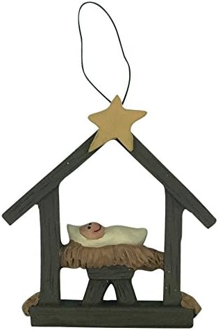 Christmas 3D Manger with Gold Star Resin Painted 3 inch Ornament