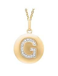 14K Gold over Sterling Silver 0.08ct TDW Diamond Round Initial G Disc Pendant (H-I, I2-I3)