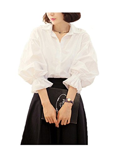 ナナコレクション Nana_Collection 2015 秋 シャツ ブラウス 七分袖 白 レディース ギャザー パフ スリーブ シャーリング ボリュー...