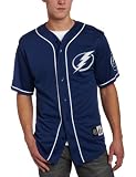 NHL Men's Tampa Bay Lightning Short Sleeve Button Front Replica Jersey (Blue Cobalt/Pro White, Large)