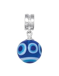 925 Sterling Silver Blue W/ Blue Evil Eye Glass For Chamilia, Pandora, Biagi, Personality, Reflections And More Charm Bracelets