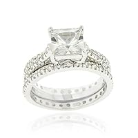 Sterling Silver Square CZ Wedding Engagement Ring Set