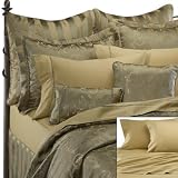 Luxurious Jacquard 16 Pc. Super Room / Bed In a Bag Comforter Set w/ Matching Sheets Green / Gold