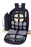 Picnic At Ascot Navy Classic Super Delux Picnic Backpack for Four with Gingham Napkins