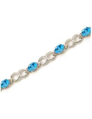 14K White Gold Oval Blue Topaz and Diamond Bracelet by Jewelry Mountain