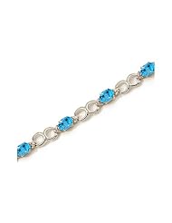 14K White Gold Oval Blue Topaz and Diamond Bracelet