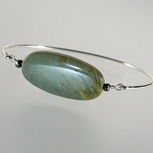 Boho Chic Silver Jasper Bangle Bracelet - ss
