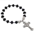 Religious Bracelet with Black Rondell Faceted Beads and Crucifix- 5'' Overall Length - 7'' Stretchy Bracelet