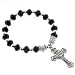 Religious Bracelet with Black Rondell Faceted Beads and Crucifix- 5'' Overall Length - 7'' Stretchy Bracelet