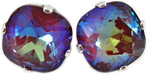 Catherine Popesco Silvertone Crystal Round Post Stud Earrings, Blue Iridescent 6556P