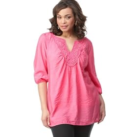 Buy AGB Plus Size Top, Embellished Split Neck Tunic by AGB