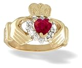 14K Yellow Gold Genuine Heart Ruby and Diamond Celtic Claddagh Ring
