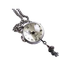 Oulm Womens Glass Ball Steampunk Quartz Pocket Watch with Chain Color Silver