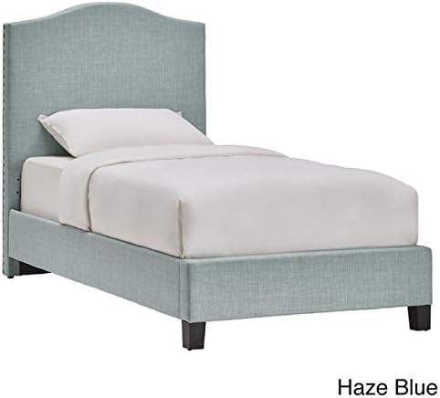 Blanchard Nailheads Camelback Upholstered TWIN-size Upholstered Bed in Haze Blue