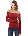 PattyBoutik Women Off Shoulder Long Sleeve Top (Deep Red S)