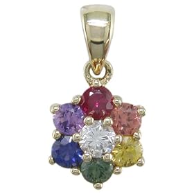 18KT Rainbow Sapphire and Diamond Daisy Pendant by The Judy Mayfield Collection