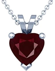 18K White Gold Heart Cut Ruby Solitaire Pendant
