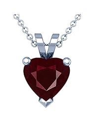 14K White Gold Heart Cut Ruby Solitaire Pendant