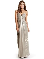 Strapless Metallic/Polyester/Spandex Plunging Neck Draped Shirred  Dress