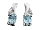 Aquamarine Gemstone Earrings with Diamonds (3/8 inch) in White Gold