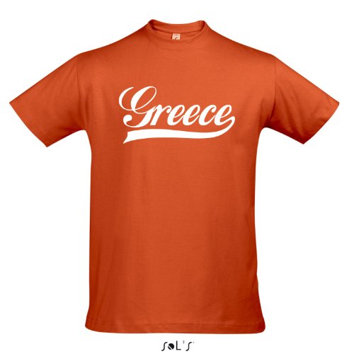 T-Shirt Griechenland Oldschool Greece LÄNDERSHIRT EM / WM FAN Trikot S-XXL , Orange – weiß , M