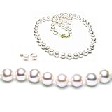 Freshwater Cultured 18 Inches 1-Strand 7-7.5mm White Pearl Necklace & 7-7.5mm White Pearl Earrings with 14/20 yellow-gold-filled Mount