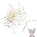 SAFERINFascinators for Women, Bridal Derby Hat Tea Party Flower Hats Girls Feather Sinamay Fascinators with Headbands with Lace Glove (TA7-Beige with Glove)