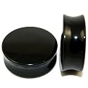 Black Double Flare Acrylic Saddle Plugs - Size 1-1/4" (Inch) or 32mm - One (1) Pair