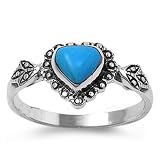 Sterling Silver Ring W Turquoise Stone (Heart Shape) - 2mm