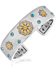 18K Yellow Gold and Sterling Silver Bangle with Diamonds and Blue Topaz