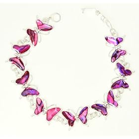 Beautiful Pink Abalone Paua Shell Butterfly Silver Colour Bracelet In Gift Box - B