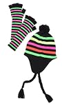 Girls Neon Rainbow Stripe Hat & Fingerless Glove Set