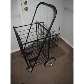 BLACK -Jumbo Folding Cart with Double Basket n chrome wheels-Cart Size: 41.75