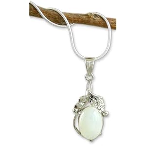 Moonstone necklace, 'Moon Goddess Charm' 16 L by 