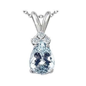 Buy 1.56 cttw 14k White Gold Genuine Aquamarine and Diamond Pendant in 14k White Gold by Finejewelers