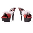Women's Sexy Faux Fur Slide Shoes 6 Inch Sandal with Buckle and Marabou Red