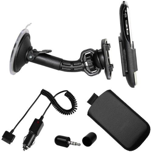 SUPER SET!! Richter KFZ Halterung vibrationsfrei 360° drehbar für Apple iPhone 3G 16GB, 8Gb und 3GS Autohalterung mit Kugelgelenk neig- und schwenkbar! INKLUSIVE 3G / 3G s Zubehör: mumbi 3G / 3G s KFZ Ladekabel, mumbi 3G Mini Mikrofon und mumbi 3G / 3G s Etui