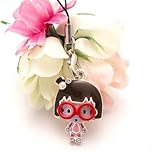 Red Glassesgirl Cell Phone Charm Strap Cubic Stone