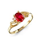 Womens 14k Yellow Gold Ruby Red White CZ Fancy Ring