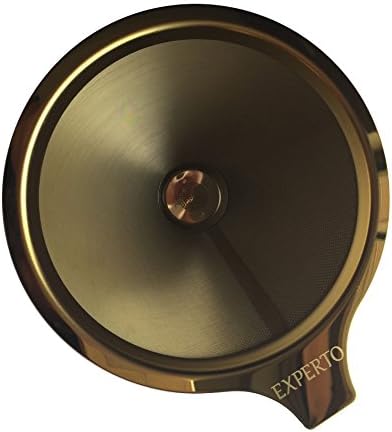 EXPERTO Titanium Coated Gold Pour Over Cone Dripper, Reusable Stainless Steel Coffee Filter with Cup Stand