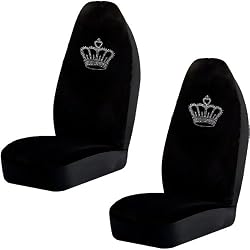 Crown Gem Crystal Studded Rhinestone Bling Car Truck SUV Front High Back Bucket Seat Covers - Pair